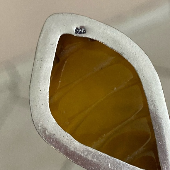 Carved orange copper agate gemstone leaf design charm boho maille necklace . - Picture 7 of 11